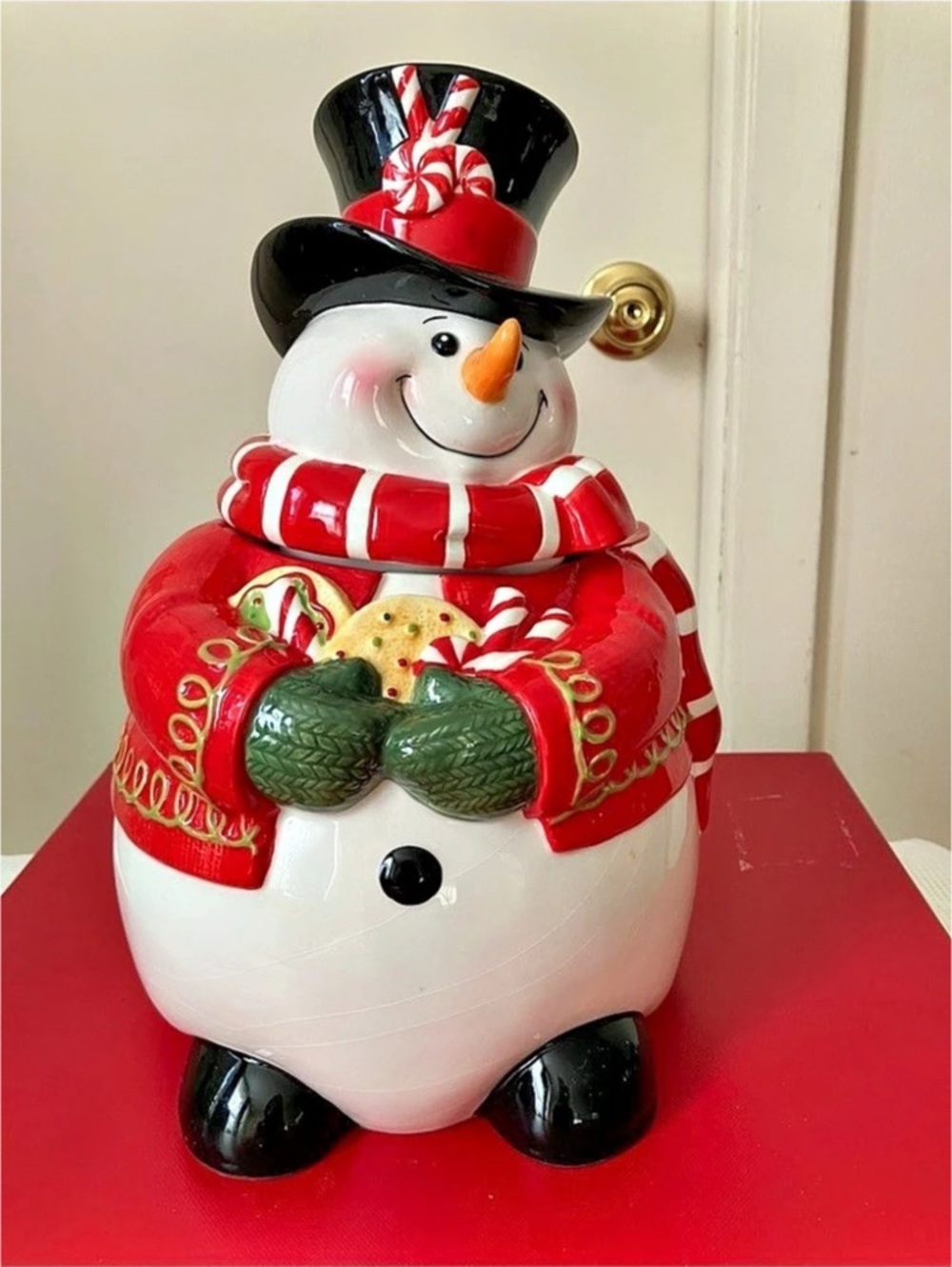 Fitz and Floyd Snowman Tealight Holder Red & White